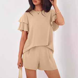 Conjunto de Verano 2026 para Mujer, Cuello Redondo, Color Sólido, Estilo Urbano, Pantalones Cortos, Ecológico, Transpirable, a la Moda - Product Image 2