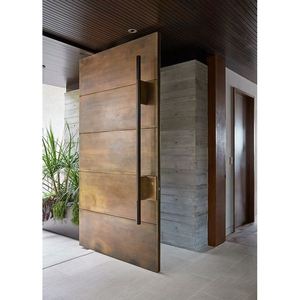 Porte d'entrée en fer forgé au Design moderne, portes extérieures avec feux latéraux, portes pivotantes modernes pour la maison, Blh-38 - Product Image 1