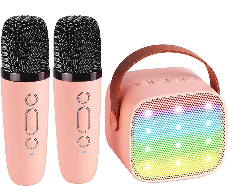 Mejor regalo portátil Led Mini Karaoke altavoz con 2 micrófonos inalámbricos para niños