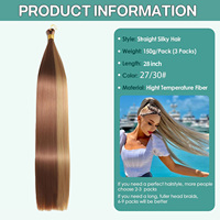 Extensions de cheveux synthétiques lisses de 28 pouces pour femmes, cheveux doux à tresser, 150g, mèches de cheveux lisses pour tresses et queues de cheval