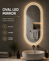 Miroir de salle de bain ovale intelligent à LED avec éclairage avant et arrière, gradation progressive, 3 températures de couleur, fonction mémoire, anti-buée
