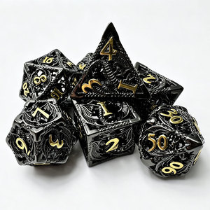Exquisitos dados poliédricos de metal hueco con diseño de dragón espiral tallado en el interior, kit temático de fantasía para accesorios de juegos de rol de mesa COC - Product Image 6