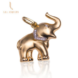 Grosir 18K Solid <span class=keywords><strong>Gold</strong></span> Tangan Membuat Liontin Kalung Berlian Nyata Gajah Hewan Seri Pesona Liontin - Product Image 1