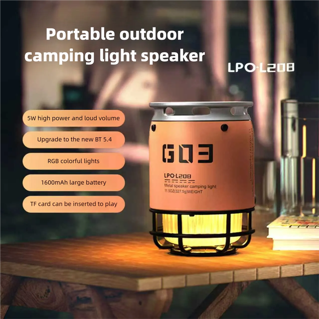 Outdoor Speaker Mini Camping Ambient RGB Sound-activated Light Metal Subwoofer