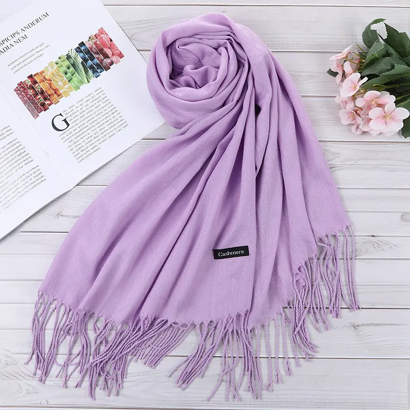 Lenço de caxemira macio de inverno para mulheres, lenço de 200x70 cm, cachecol elegante e quente personalizado com borla, lenço Pashmina