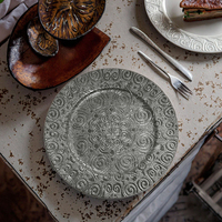 Assiettes de présentation vintage Woju 13 pouces, plaquées or, en plastique, avec texture festonnée, pour décoration de table de cérémonie