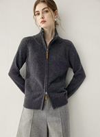 Maßgefertigte Kaschmir-Strickjacke für Damen mit Hohem Kragen, Doppelreißverschluss, Verdickt, Locker Geschnittener Strickpullover-Mantel, Vielseitiges Oberteil
