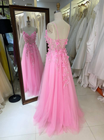 Robes de bal roses en gros 2026 2027 – Robe de soirée en dentelle florale 3D, corset perlé, tulle, coupe trapèze – Fournisseur d'usine
