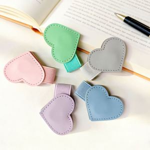Personalized Pu Heart Bookmark <b>Pink</b> Heart-Shaped Magnetic Book Marks Leather Bookmarks With Pen Holder - Product Image 5