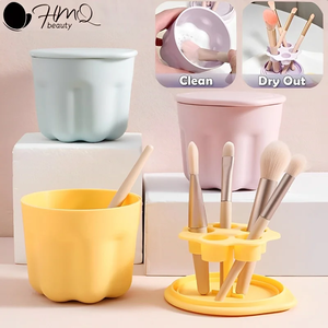 Tapis de nettoyage pour pinceaux de maquillage en silicone 3-en-1 avec support de séchage pliable, tapis de lavage multifonctionnel pour pinceaux à paupières, kit d'organisation - Product Image 4