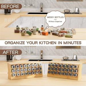 Wooden Spice Rack Desktop Organizer 12+ Compartments Solid Wood Multi Tier <b>Storage</b> <b>Tray</b> for Kitchen Spices Essential Oils - Product Image 3