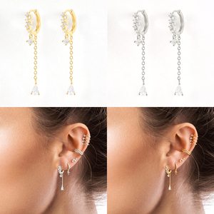 Boucles d'oreilles pendantes créatives ROXI en argent sterling 925 plaqué or 18 carats avec zircon et chaîne à pampilles, idéales pour mariage - Product Image 6