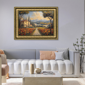Bức tường cổ nghệ thuật hoa dại cổ điển sơn dầu Lĩnh Vực Đất nước cảnh quan sông vẽ tay màu hồng kỹ thuật số tải về in - Product Image 3