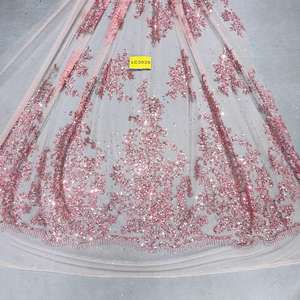 فاخر وردي 3d زهور زهرية على شبكة فستان سهرة حفلة موسيقية فستان زفاف Quinceanera ثوب بلينغ التل اللامع - Product Image 5