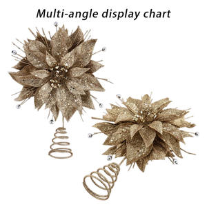 مخصص متعدد الألوان البلاستيك الذهب بريق البونسيتة الزهور + إبرة الصنوبر أعلى الزهور الربيع قاعدة شجرة عيد الميلاد زخرفة القمة - Product Image 4