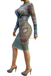 Falda ajustada con estampado <span class=keywords><strong>de</strong></span> diamantes <span class=keywords><strong>de</strong></span> cuerpo completo, para cena, fiesta, baile <span class=keywords><strong>de</strong></span> graduación, espectáculo anual, cantante, Bar, disfraz - Product Image 2