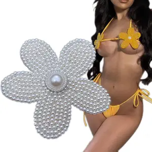 Nuevos accesorios de ropa de Bikini DIY, parches de perlas de diseño personalizado, Parche de flores 3D para vestido de ropa