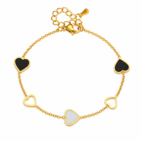 Bracelet tendance en acier inoxydable doré avec cœur, bijoux noir et blanc pour cadeau unisexe
