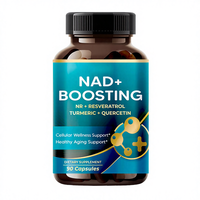 Complément alimentaire OEM NAD+ Booster en capsules, NR Resveratrol, Curcuma, Quercétine, antioxydant, énergie cellulaire, soutien anti-âge, pour adultes.