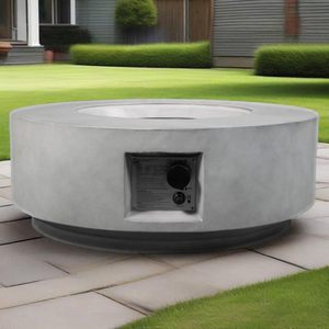 Table de foyer au gaz moderne, ronde, en béton, pour extérieur, avec pierres de <span class=keywords><strong>lave</strong></span> et housse de protection contre la pluie, table de foyer pour patio, terrasse, jardin - Product Image 5
