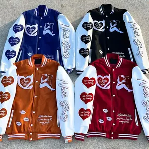 Casual Varsity Jersey Baseball Jacket Oem Custom Chenille Embroidery Logo Outdoors Letterman Loose Leather Jackets For Mens
