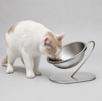 YAOYUE Gamelle inclinée en acier inoxydable pour animaux de compagnie avec support courbé en col de cygne, conception à angle de 15 degrés pour chats et chiens