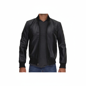 Vente chaude Veste en cuir pour homme d'hiver Logo frontal personnalisé noir Coupe-vent Respirant Service OEM Haute qualité - Product Image 1