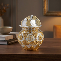 Pièce de Monnaie Kuber en Or et Argent Plaqué, 5 Pouces, Design Minimaliste, pour la Richesse et la Prospérité, pour la Maison, le Temple, le Vastu, les Cérémonies Religieuses, Diwali, Anniversaire