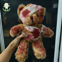 Peluche Ours Blessé Noir avec Bandage Doux et Moelleux