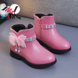 Botas de Invierno para Niñas, Estilo Nuevo, de Media Pantorrilla, Cálidas, de Cuero, con Lazo, Forradas de Algodón y Felpa - Product Image 1