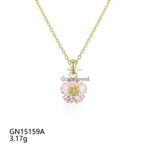 Grace gioiello nuovo arrivo vendita calda rosa CZ fiore 925 argento Sterling placcato oro Charm collane minimaliste per ragazze - Product Image 4