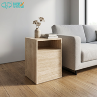 Table de chevet moderne en travertin beige clair HZX Premium, personnalisable, imperméable et écologique, pour villa et hôtel