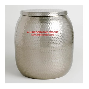 Mesa de tambor de Metal único, diseño martillado a mano, decoración de suelo de plata, Juego de 2 para sala de estar - Product Image 2