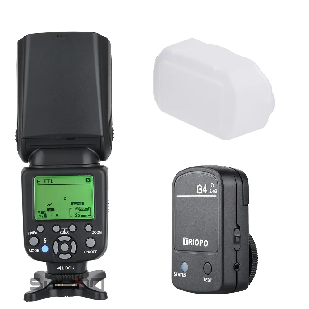 Triopo TR-982C तृतीय टीटीएल कैमरा Speedlite फ्लैश लाइट के साथ GN58 एलसीडी + G4 2.4G के लिए EOS 5D मार्क द्वितीय तृतीय 6D 7D 60D 70D 60