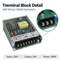 Alimentation à découpage LED refroidie par ventilateur LRS-100-24 100W avec sortie CC 24V à faible ondulation pour systèmes d'éclairage industriels