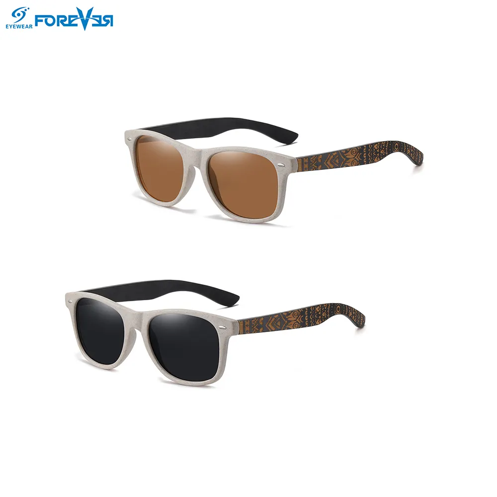 2023 Fashion Eco Friendly Recycled Custom Logo Polarized Wheat Straw Frame Wooden Sunglasses for Men and Women