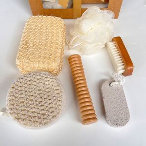 Bathing Set Seven-piece Wood & Chenille Sisal Bath Ball <b>Foot</b> <b>Scrubber</b> Shower Brush Holiday Gift Exfoliating - Product Image 5