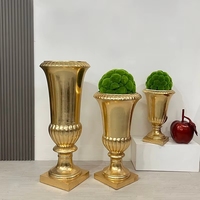 Vas Lantai Besar Warna Emas Berlapis Foil, Dekorasi Pameran Seni, Pot Bunga Lobi, Ornamen Pot Bunga