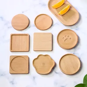 Doğal Minimalist yuvarlak ahşap öğeler ahşap renk ahşap bardak altlığı Set