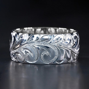 Anello Unisex Classico in Acciaio Inossidabile Q528 con Motivo Vegetale per Matrimonio - Product Image 2