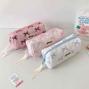 Student Perfect <b>Gift</b> <b>Creative</b> Bowknot Roll Large Capacity White Zipper Makeup Organizer Storage Pink Pen Bag Case - Product Image 6