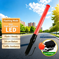 Bâton de signalisation LED rechargeable 54 cm, rouge et vert clignotant, étanche IP65, pour contrôle de sécurité manuel