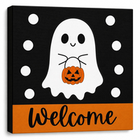 Selamat Datang di Galeri Seni Dinding Hantu Halloween, Cetakan Kanvas Terbungkus, Hitam Oranye, Dekorasi Liburan Rumah Pedesaan yang Seram