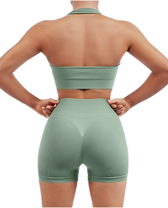 Conjunto de Yoga de Alta Calidad para Mujer en Colores Sólidos, Shorts Sin Costuras de Cintura Alta, Ropa Deportiva de Dos Piezas - Product Image 1