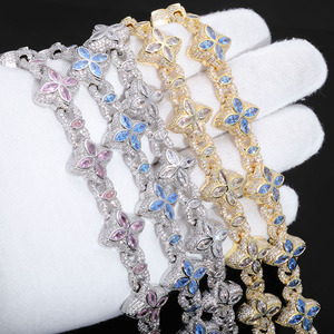 NUOYA Joyería Fina, Brazalete Cubano Plateado, Brazalete de Cadena Cubana con Circonitas de Colores y Diamantes Simulados, Trébol de Cuatro Hojas - Product Image 5