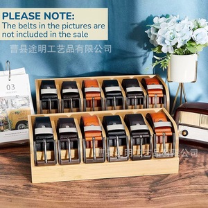 Wooden Belt Storage <b>Box</b> With Partitions Rectangle Standing Type Natural Wood Color For <b>Wardrobe</b> Accessories Organizer - Product Image 3