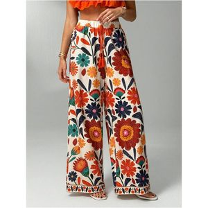 Pantalones Anchos de Cintura Media con Estampado Floral Bohemio para Mujer, Transpirables, con Cordón Elástico, Estilo Holgado, para Vacaciones - Product Image 4