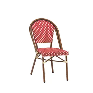 Hot Sale Red Woven Wholesale Weather Proof Outdoor Rattan French Bistro Chair