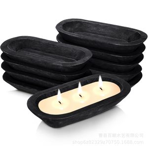 Bandeja ovalada negra de madera para velas y regalos, ideal para decoración del hogar. - Product Image 2