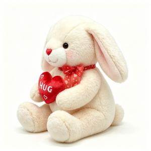 Peluche de lapin blanc à oreilles tombantes personnalisée, tenant un cœur rouge, cadeau de peluche en forme de cœur d'amour. - Product Image 4